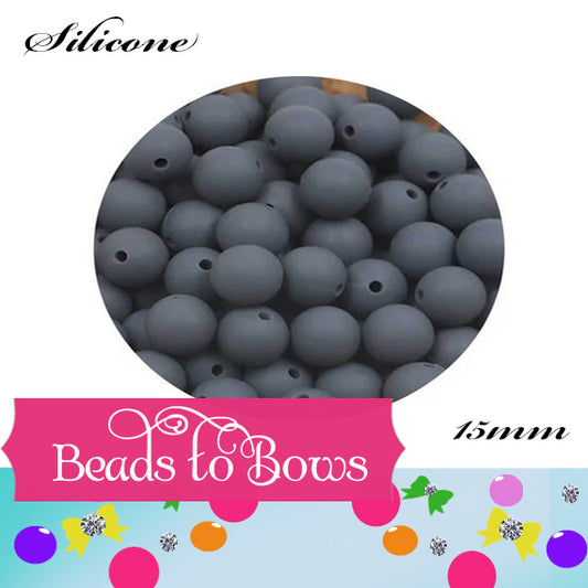 15mm Dark Grey Silicone Beads - Food Grade Round Beads for Keychains & Jewelry