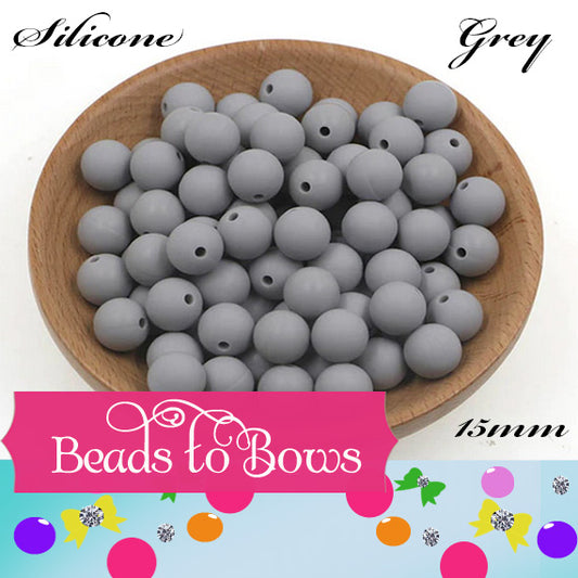 15mm Light Grey Silicone Beads - Food Grade Round Beads for Keychains & Jewelry