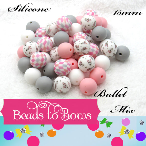 15mm Ballet Shoes Silicone Bead Mix, Beads For Teething necklaces Wristlet, Key Chains Beaded Pens