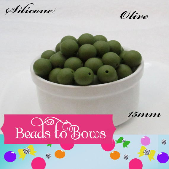 15mm Olive Silicone Beads - Food Grade Round Beads for Keychains & Jewelry
