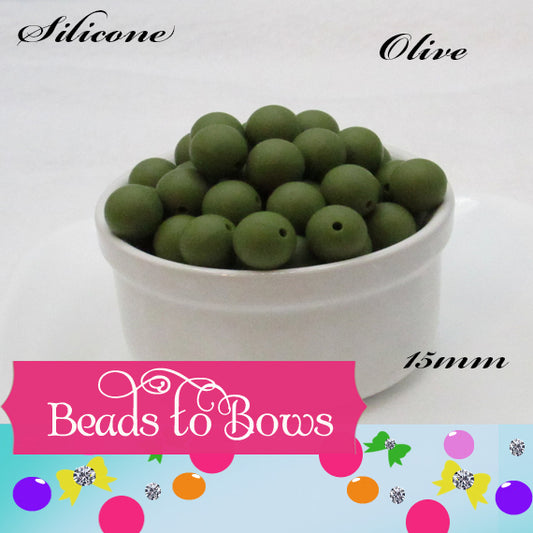15mm Olive Silicone Beads - Food Grade Round Beads for Keychains & Jewelry