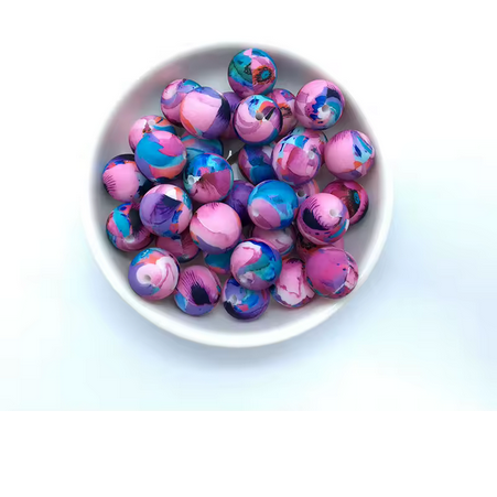 15mm Pink Blue Purple Abstract Print Silicone Beads - Food Grade Printed Beads for Keychain