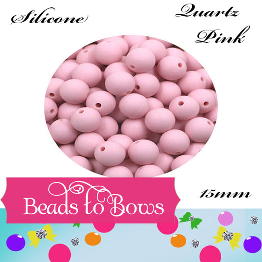 15mm Quartz Pink Silicone Beads - Food Grade Round Beads for Keychains & Jewelry