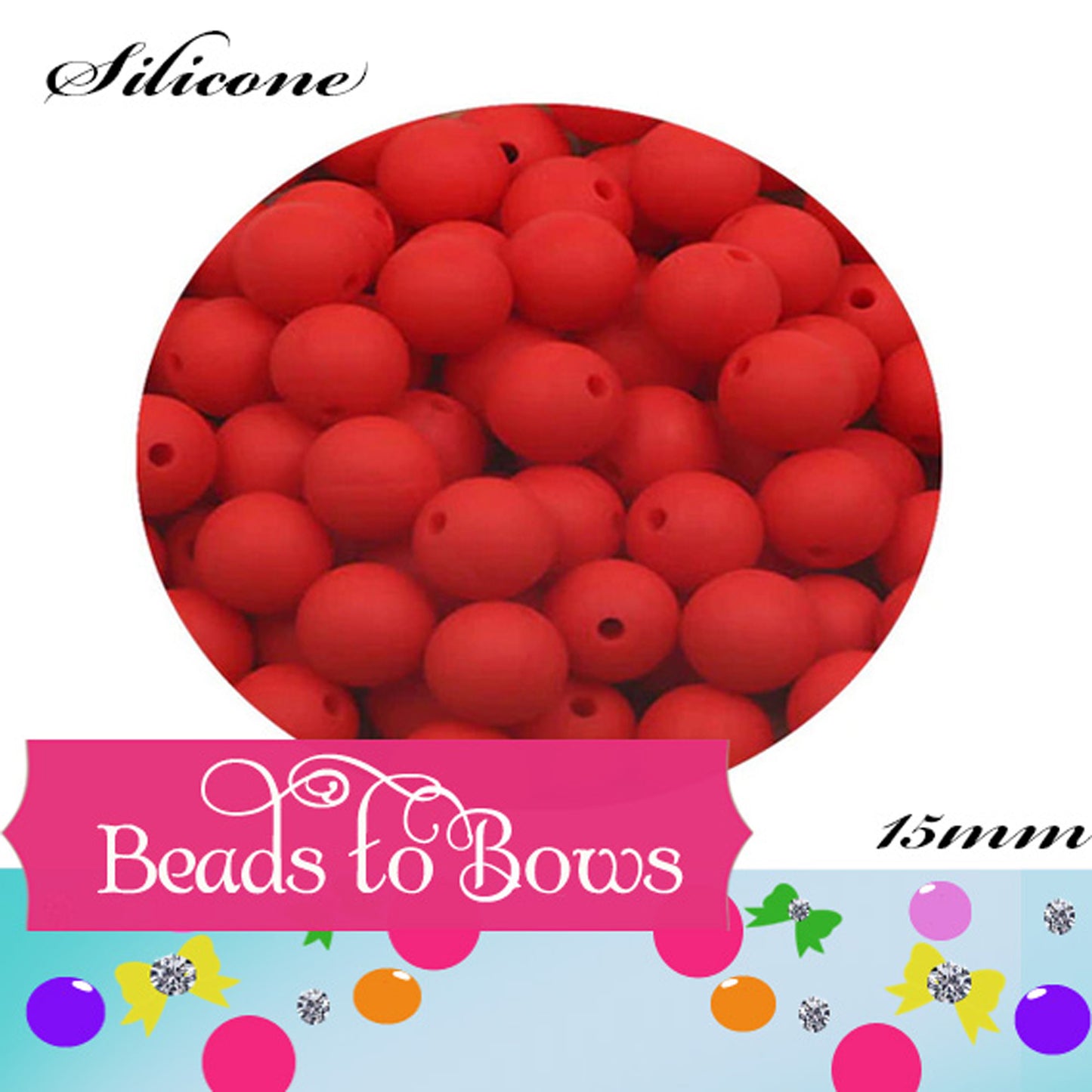 15mm Scarlet Silicone Beads - Food Grade Round Beads for Keychains & Jewelry