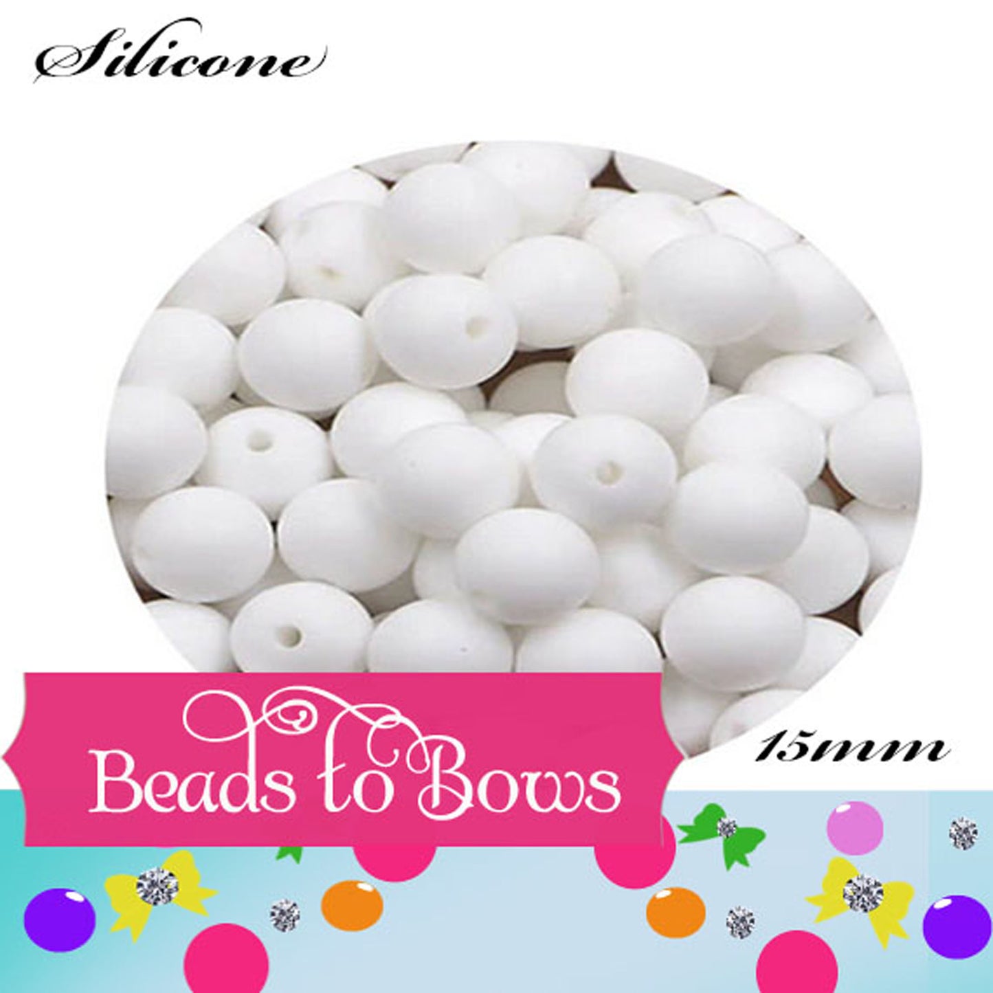 15mm White Silicone Beads - Food Grade Round Beads for Keychains & Jewelry