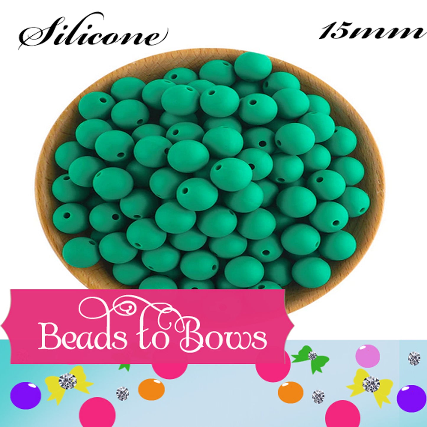 15mm Green Silicone Beads - Food Grade Round Beads for Keychains & Jewelry