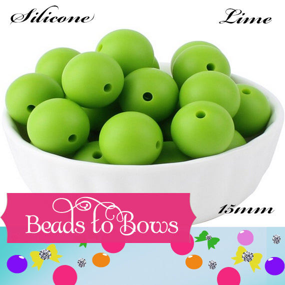 15mm Lime Silicone Beads - Food Grade Round Beads for Keychains & Jewelry