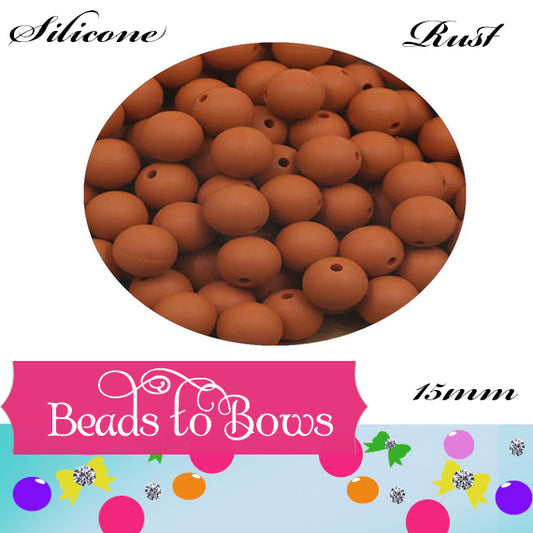 15mm Rust Silicone Beads - Food Grade Round Beads for Keychains & Jewelry