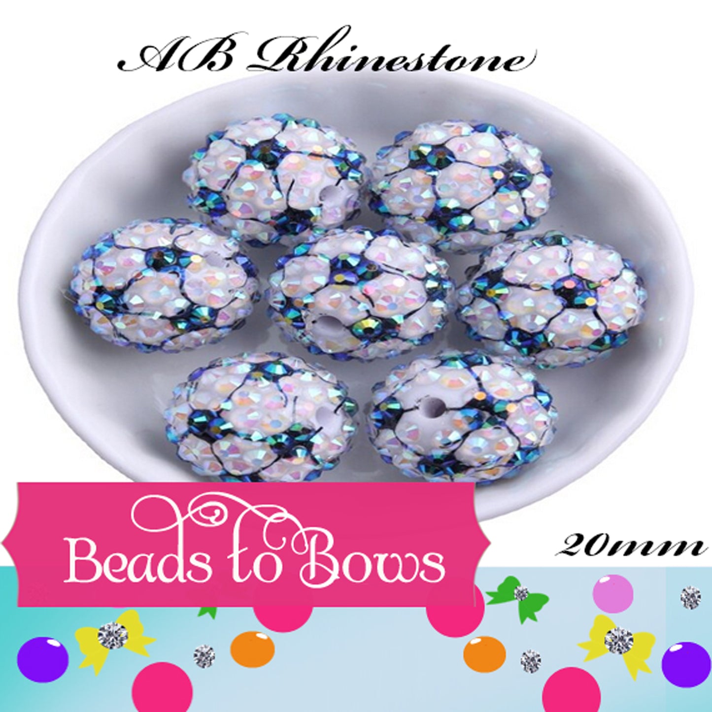 20mm AB Rhinestone Soccer Ball Beads, Clear white and black Soccer Ball Beads