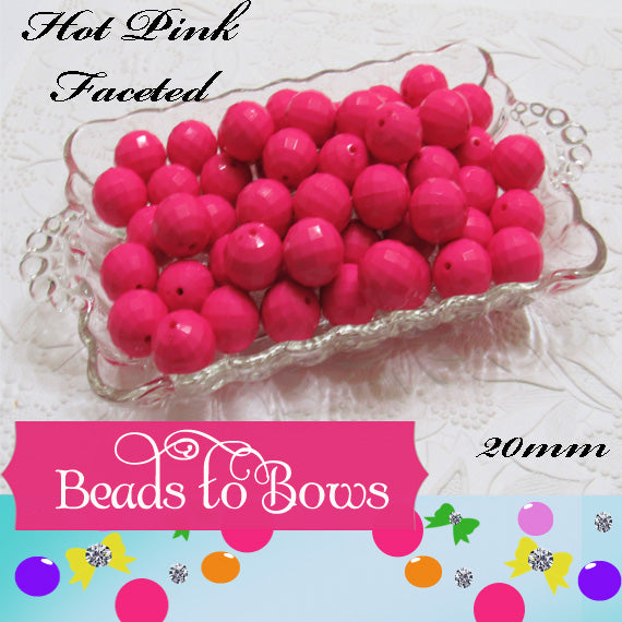 Faceted 20mm Hot Pink Disco Bubblegum Beads