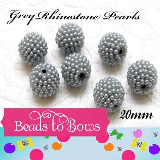 20mm Grey Rhinestone Pearl Beads - Elegant Bubblegum Pearls, Neutral Jewelry Supply