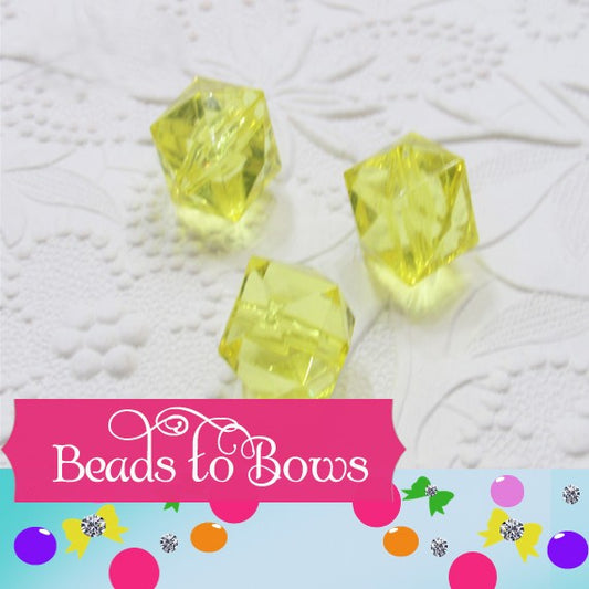 20mm 10 CT -  Yellow Faceted Ice Cube Bead, Chunky Ice Cube Bead, Bubblegum Bead