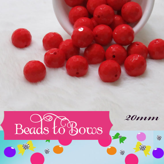 Faceted 20mm Red Disco Bubblegum Beads
