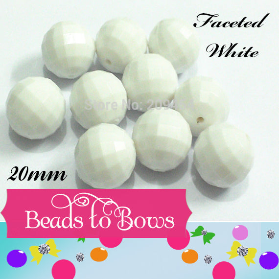 Faceted 20mm White Disco Bubblegum Beads