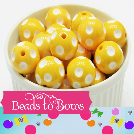 20mm Yellow with white Polka Dot Beads - Chunky Bubblegum Beads, Sunny Jewelry Supply