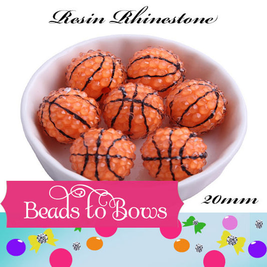 20mm Rhinestone Basket Ball Beads, Clear Orange Basketball Beads