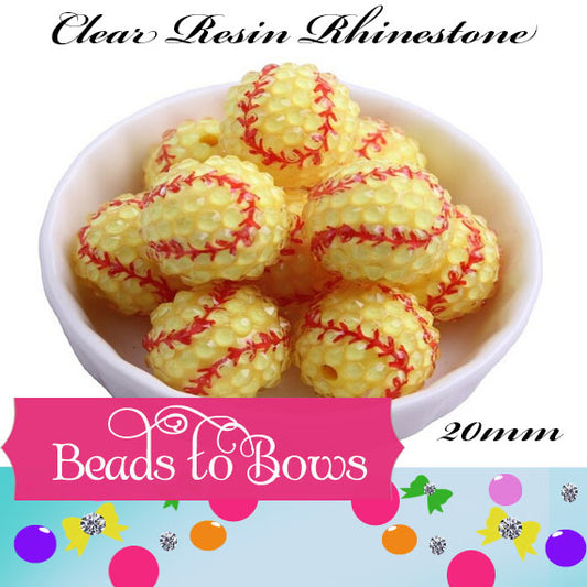 20mm Resin Rhinetone Softball Beads, Red and Yellow Softballl Beads, Bubblegum Beads