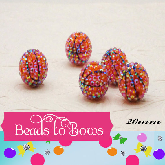 20mm Rhinestone Basket Ball Beads, Orange Basketball Beads, Beadable Pen Beads