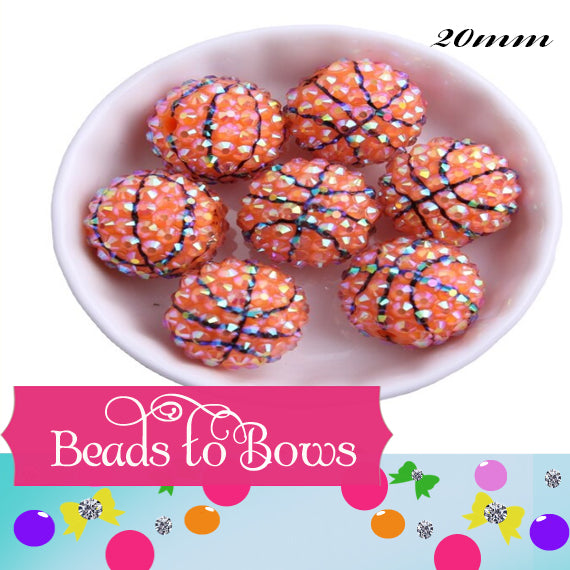 20mm Rhinestone Basket Ball Beads, Orange Basketball Beads, Beadable Pen Beads