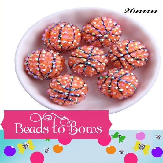 20mm Rhinestone Basket Ball Beads, Orange Basketball Beads, Beadable Pen Beads