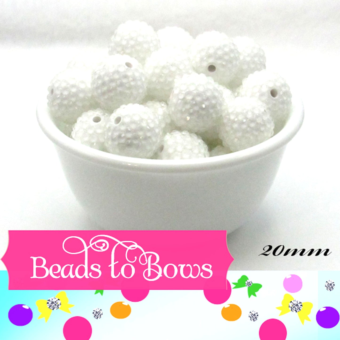 20mm White Clear Rhinestone Beads,  Beautiful White rhinestone beads