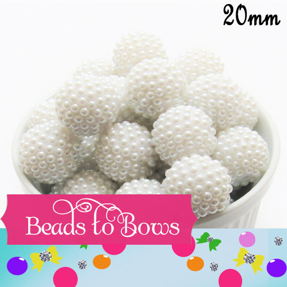 20mm White Rhinestone Pearl Beads - Elegant Bubblegum Pearls, Classic White Jewelry Supply