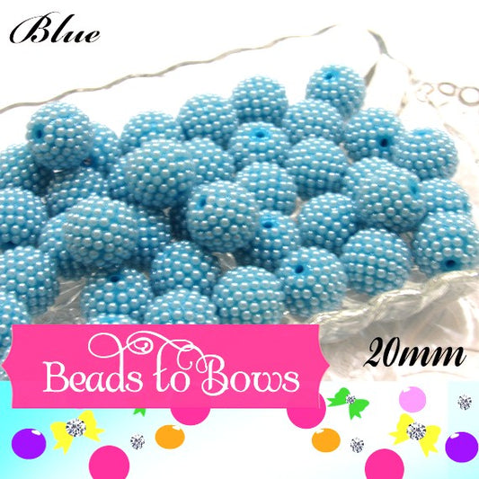 20mm Blue Rhinestone Pearl Beads - Elegant Bubblegum Pearls, Ocean Blue Jewelry Supply