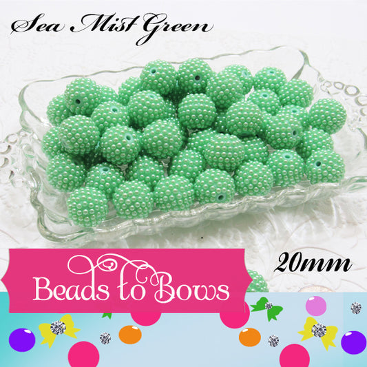 20mm Sea Green Rhinestone Pearl Beads - Elegant Bubblegum Pearls, Ocean Green Jewelry Supply