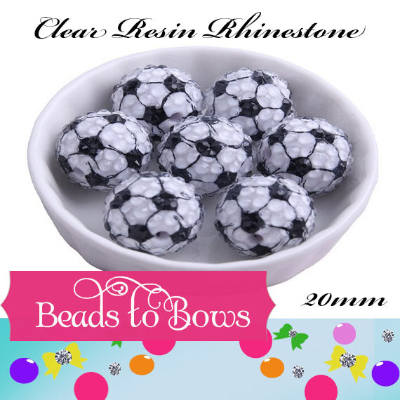 20mm Resin Rhinetone Soccer Ball Beads, Clear Rhinestone Beads, Bubblegum Bead