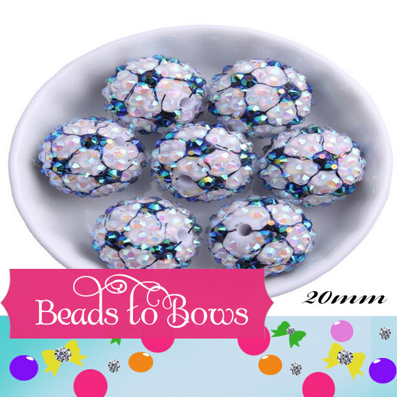 20mm AB Rhinestone Soccer Ball Beads, Bubblegumm beadsc Clear Black and White Soccer Beads