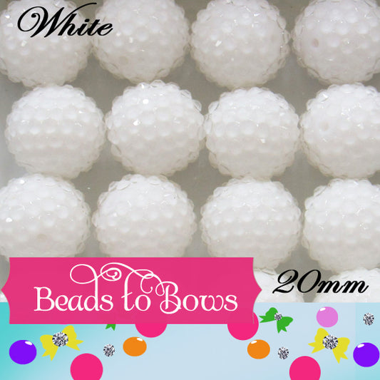 20mm White Rhinestone Beads,  Clear Rhinestone Beads