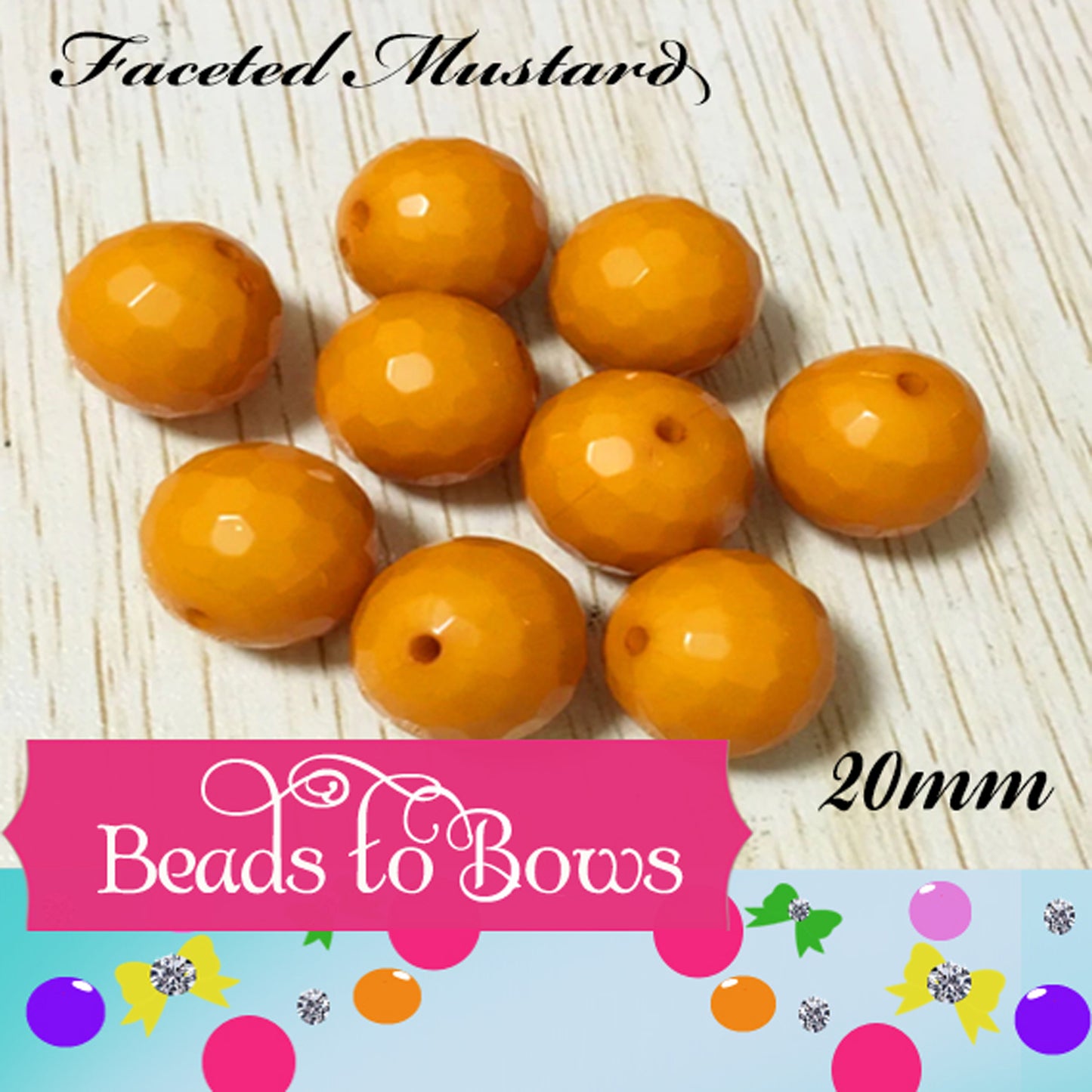 Faceted 20mm Mustard Disco Bubblegum Beads