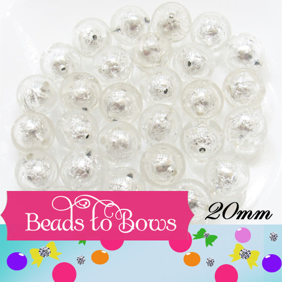 20mm Clear Foil Bead in a Bead - Chunky Bubblegum Beads, Sparkly Jewelry Supply