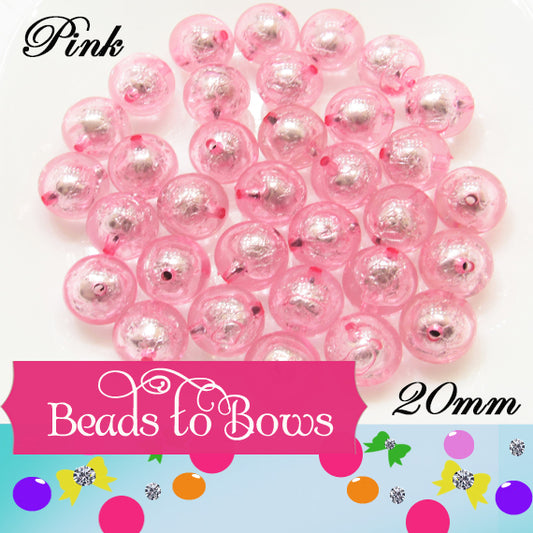 20mm Pink Foil Bead in a Bead - Chunky Bubblegum Beads, Sparkly Jewelry Supply