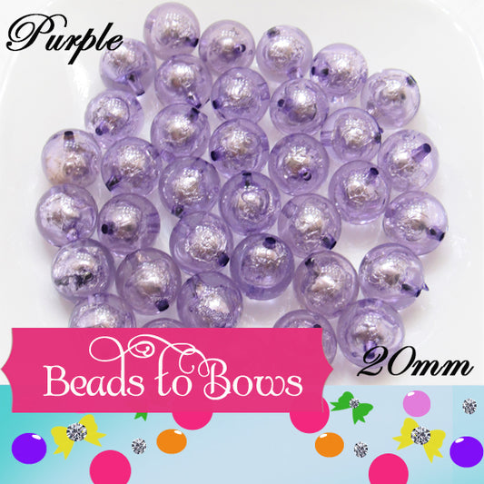 20mm Purple Foil Bead in a Bead - Chunky Bubblegum Beads, Sparkly Jewelry Supply