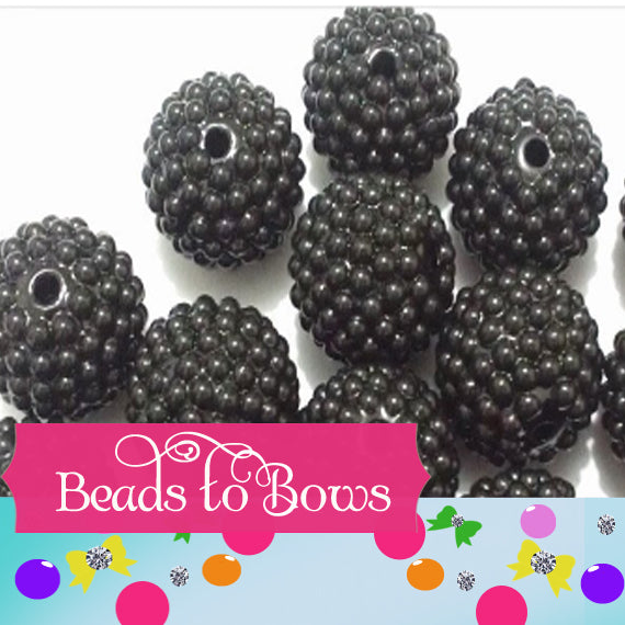 20mm Black Rhinestone Pearl Beads - Elegant Bubblegum Pearls, Classic Black Jewelry Supply