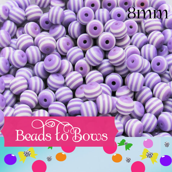 8mm Purple Striped Bubble Gum Bead,  Jewelry Beads
