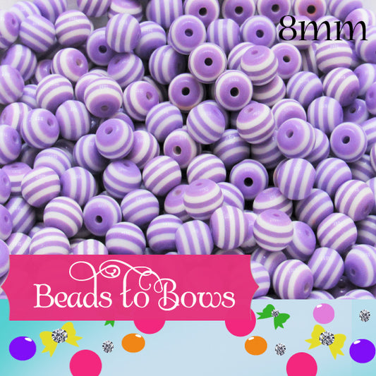 8mm Purple Striped Bubble Gum Bead,  Jewelry Beads