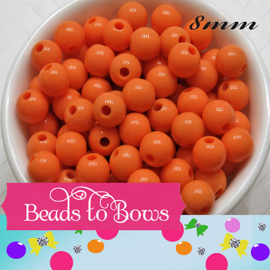 8mm Orange Bubblegum Beads, Chunky Beads, Acrylic Beads, Round Beads