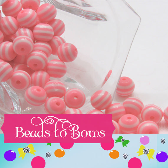 8mm Light Pink Striped Bubble Gum Bead,  Jewelry Beads