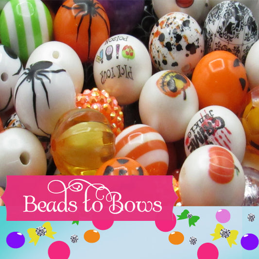 New 20mm Halloween Mix Bubblegum Beads, Black, Orange, Purple, Mixed Gumball Beads, Beadable Pen Mix, Halloween Beads
