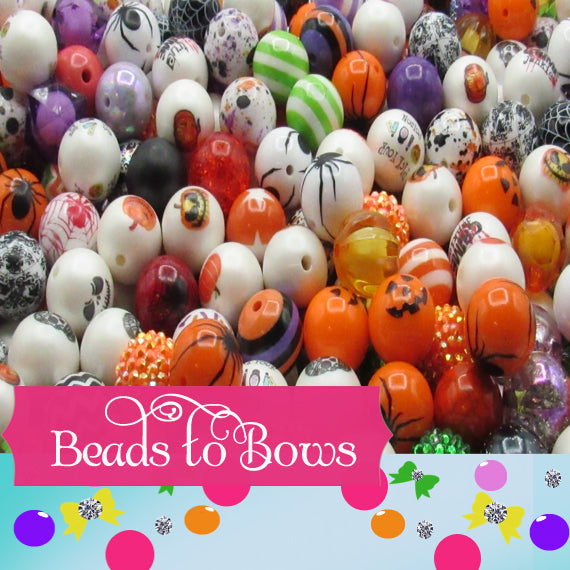 New 20mm Halloween Mix Bubblegum Beads, Black, Orange, Purple, Mixed Gumball Beads, Beadable Pen Mix, Halloween Beads