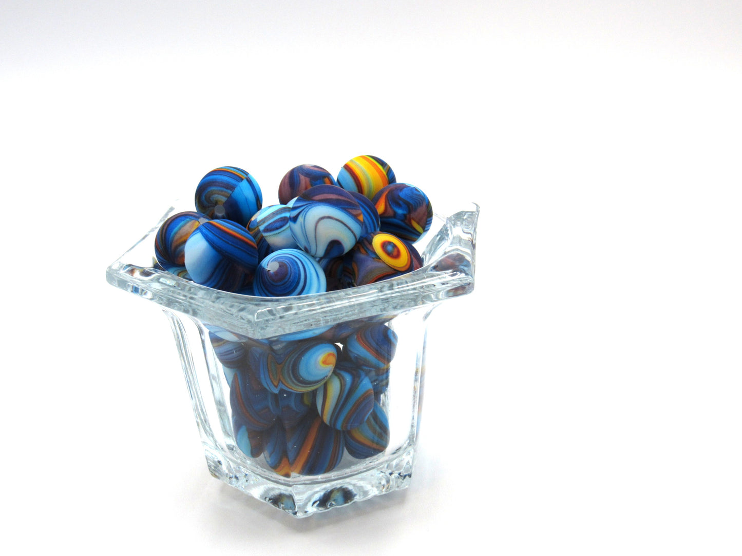 15mm Blue and Yellow Swirls of Colors Printed Silicone Beads - Food Grade Printed Beads for Keychains & Jewelry