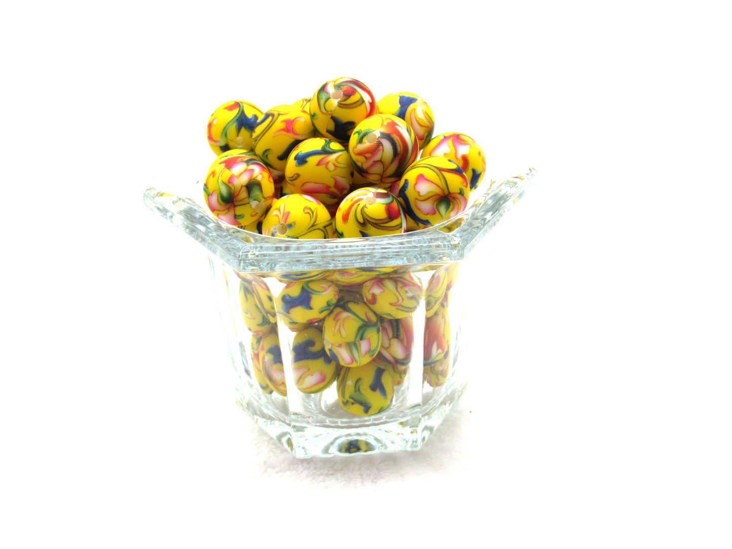 15mm Colorful Vine Print Silicone Beads - Food Grade Printed Beads for Keychains & Jewelry