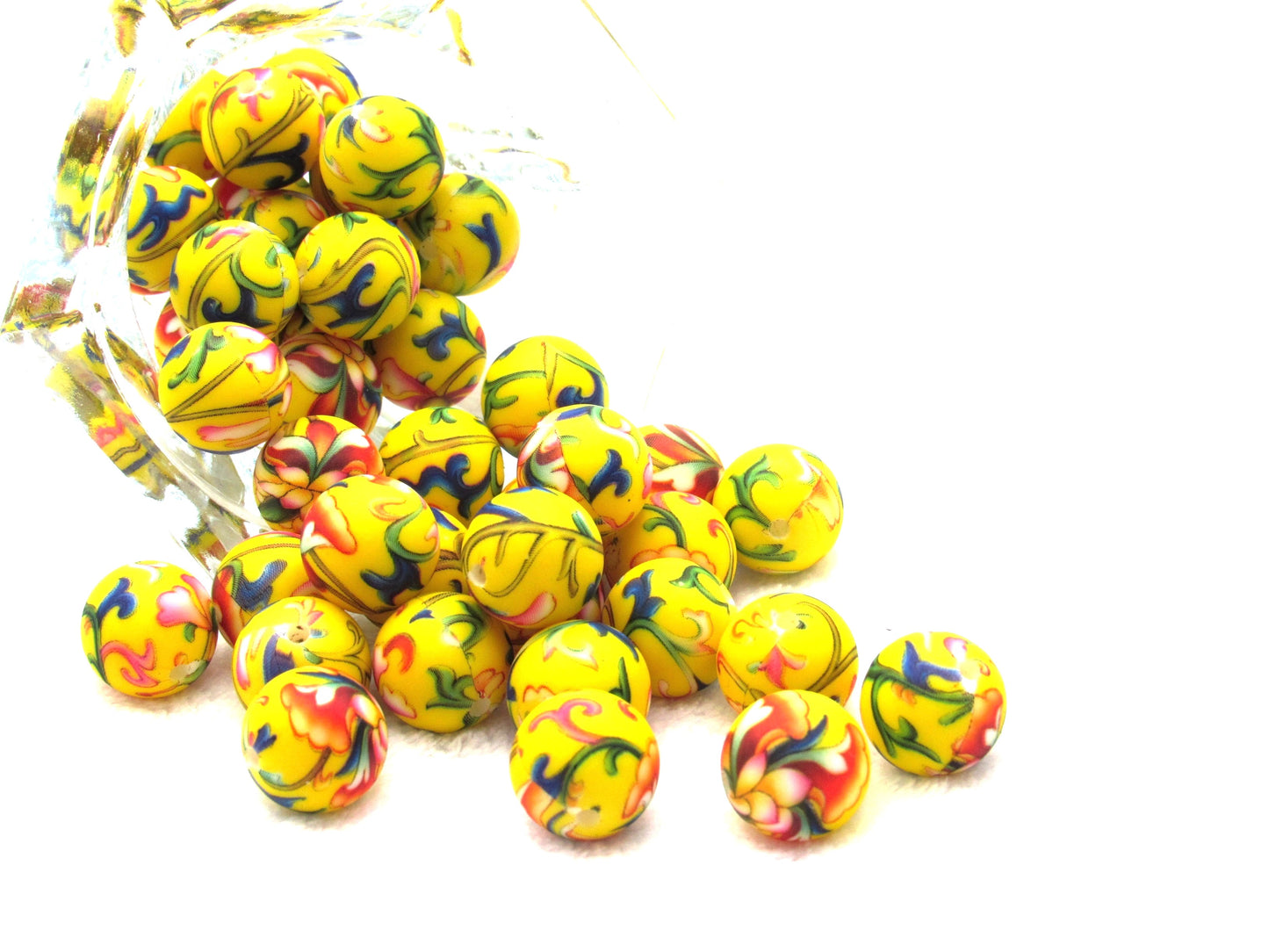 15mm Colorful Vine Print Silicone Beads - Food Grade Printed Beads for Keychains & Jewelry