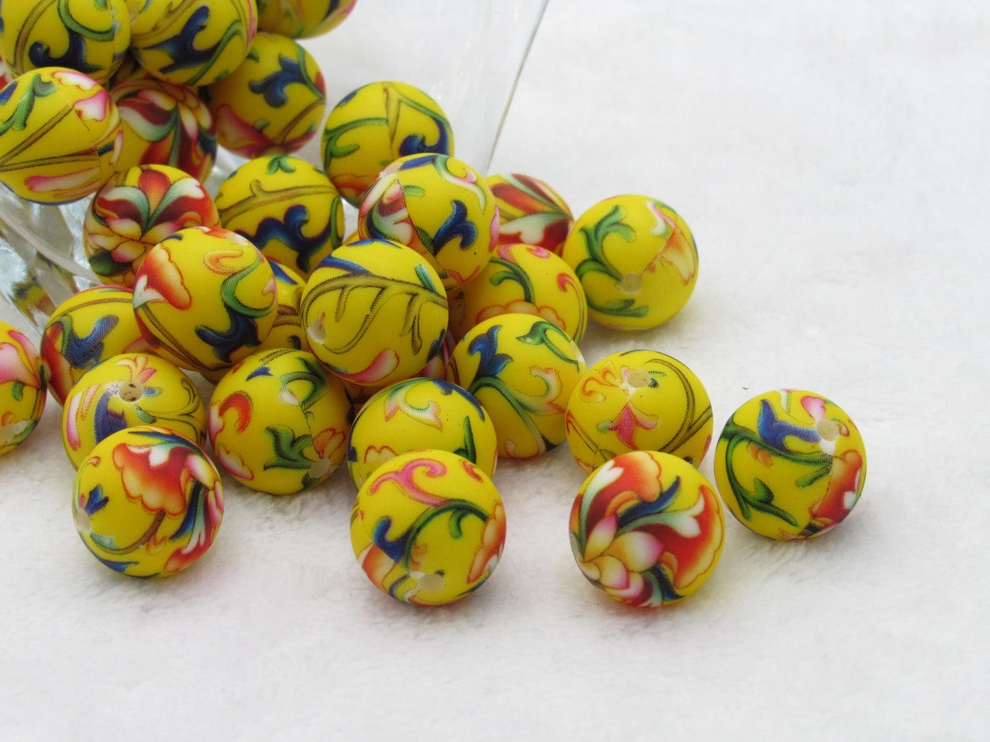 15mm Printed Silicone Beads | Yellow, Red, and Green, Design I Food Grade Silicone Beads for Keychains, Jewelry Making (Copy)
