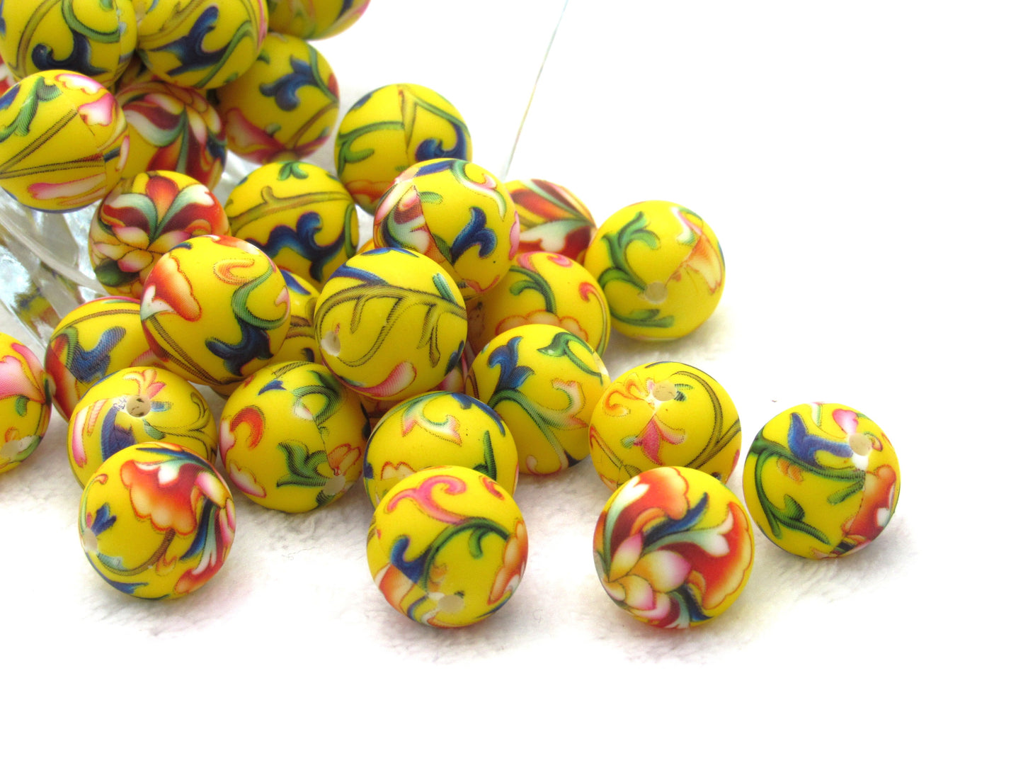 15mm Colorful Vine Print Silicone Beads - Food Grade Printed Beads for Keychains & Jewelry