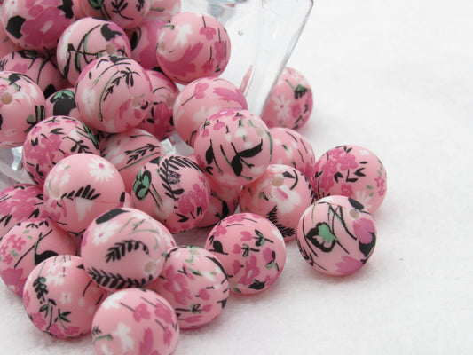 15mm Pretty in Pink Silicone Beads | Printed Food Grade Beads for Wristlets, Pens & Keychains