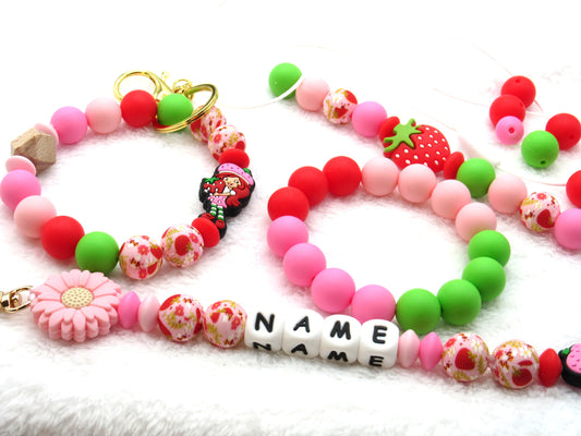 15mm Strawberry Girl Printed On 15mm Silicone Bead Mix