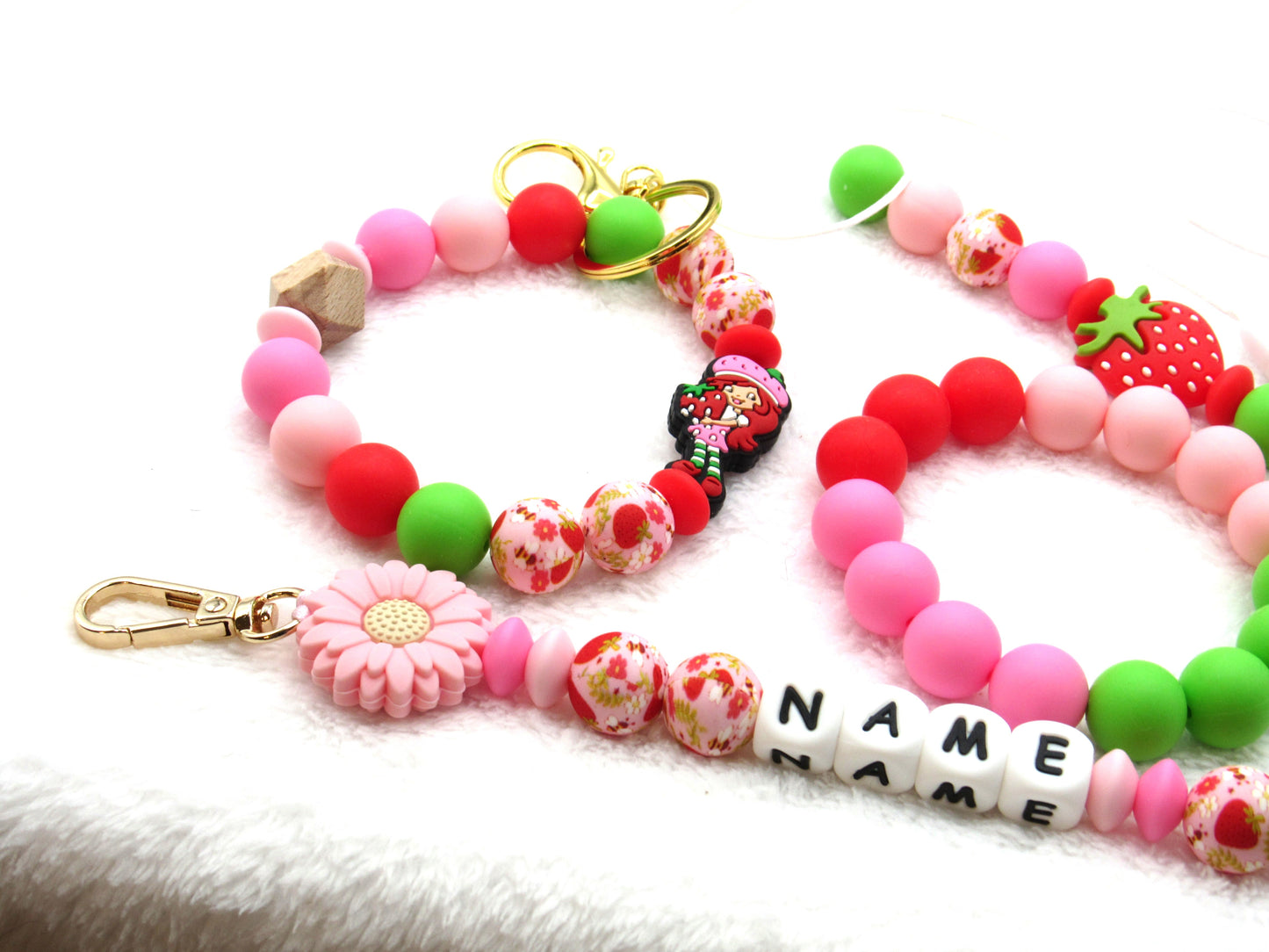 Strawberry Print Silicone Bead Mix, 26 or 52 Strawberry printed beads with coordinating 15mm BeadsGirl Bead Mix